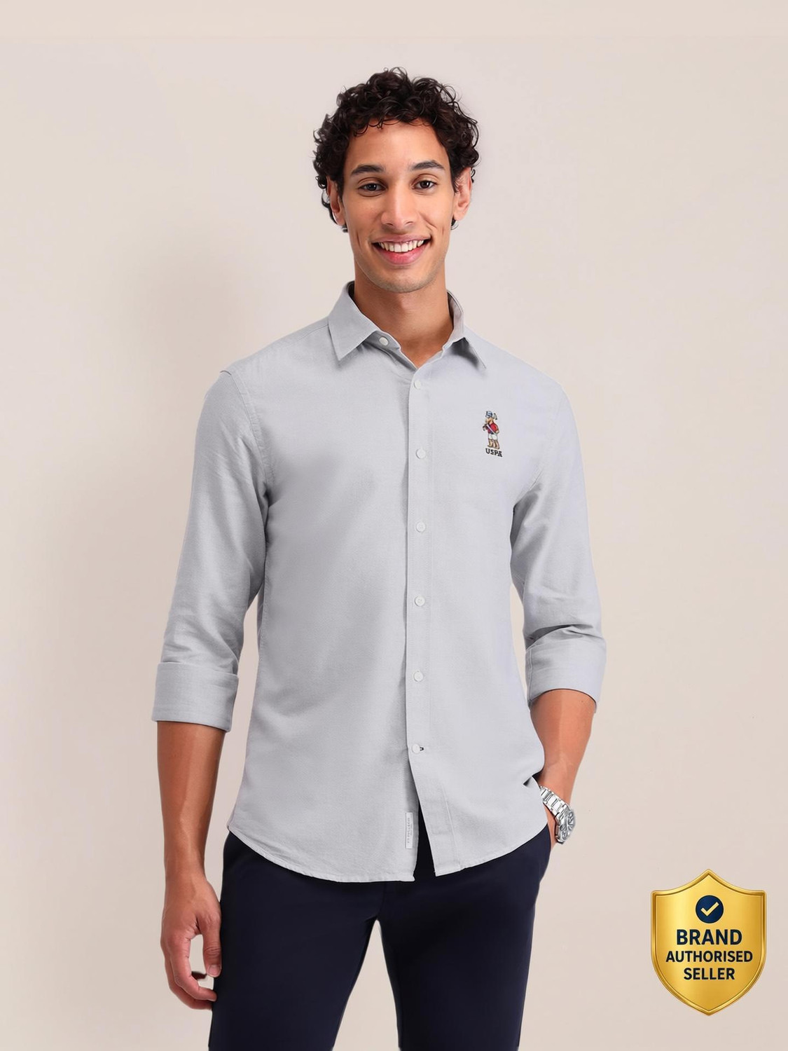 Image of U.S. POLO ASSN. Men Solid Casual Grey Shirt