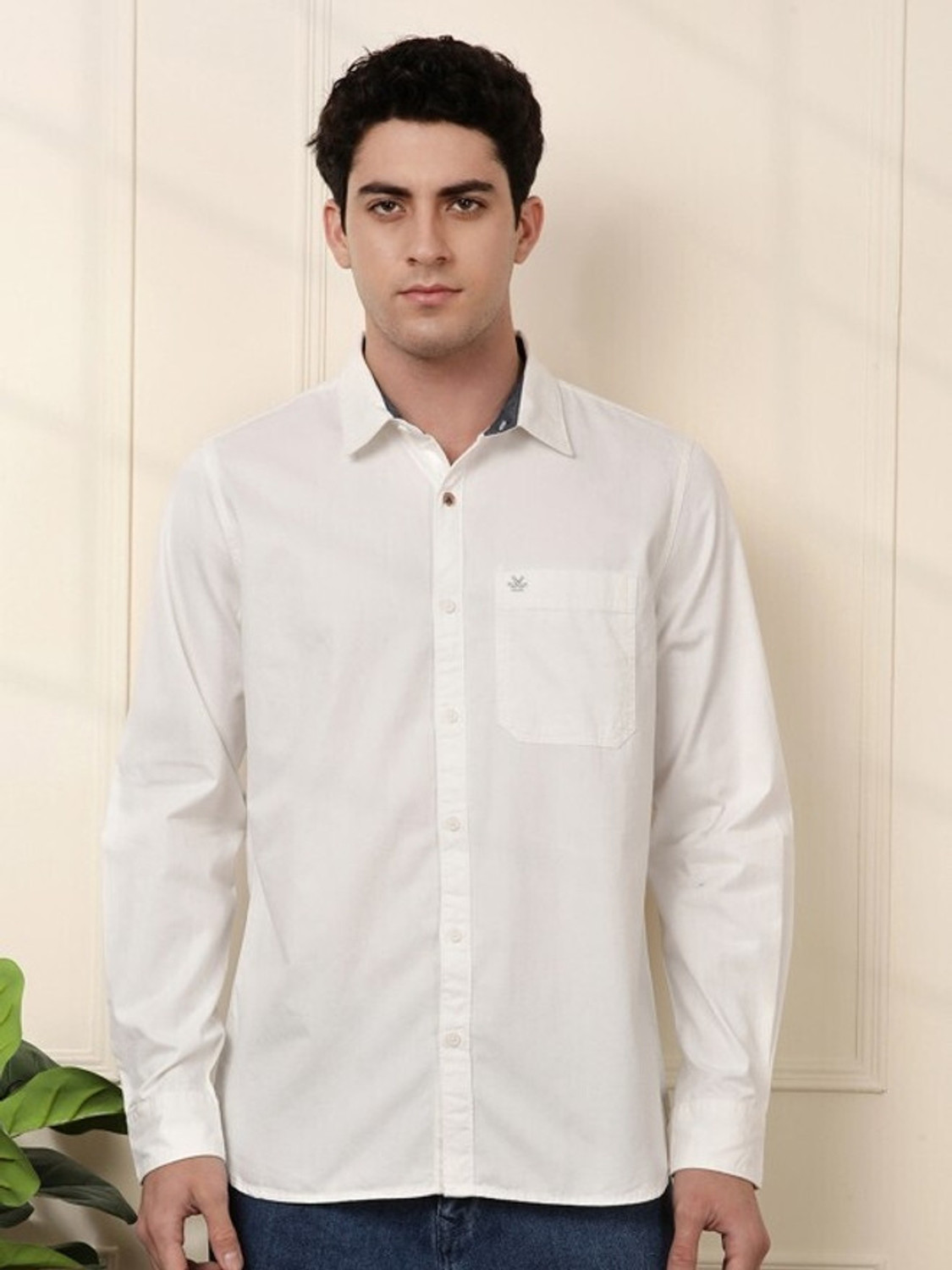Image of WROGN Men Solid Casual White Shirt