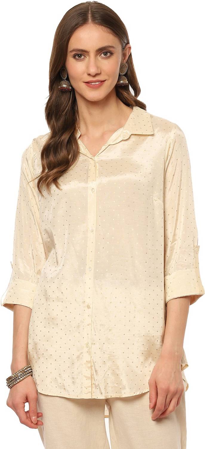 BIBA Women Solid Casual Beige Shirt