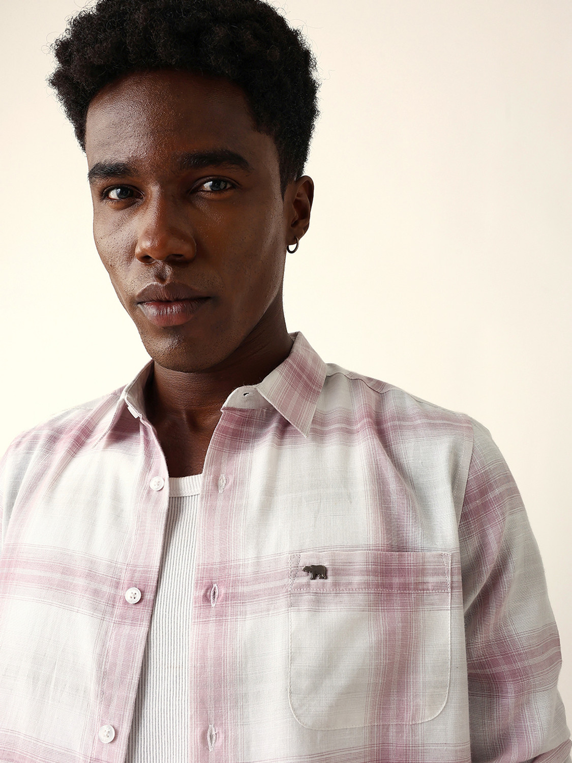 Image of THE BEAR HOUSE Men Checkered Casual Pink Shirt
