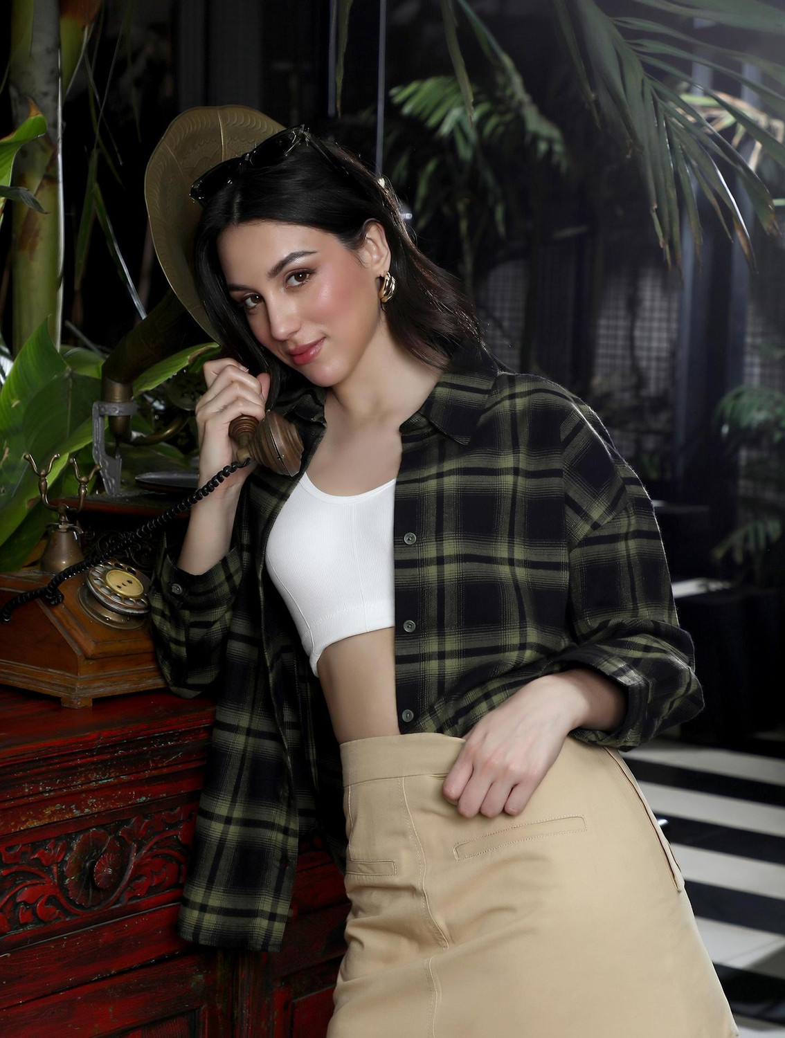 Image of PINACOLADA Women Checkered Casual Green Shirt