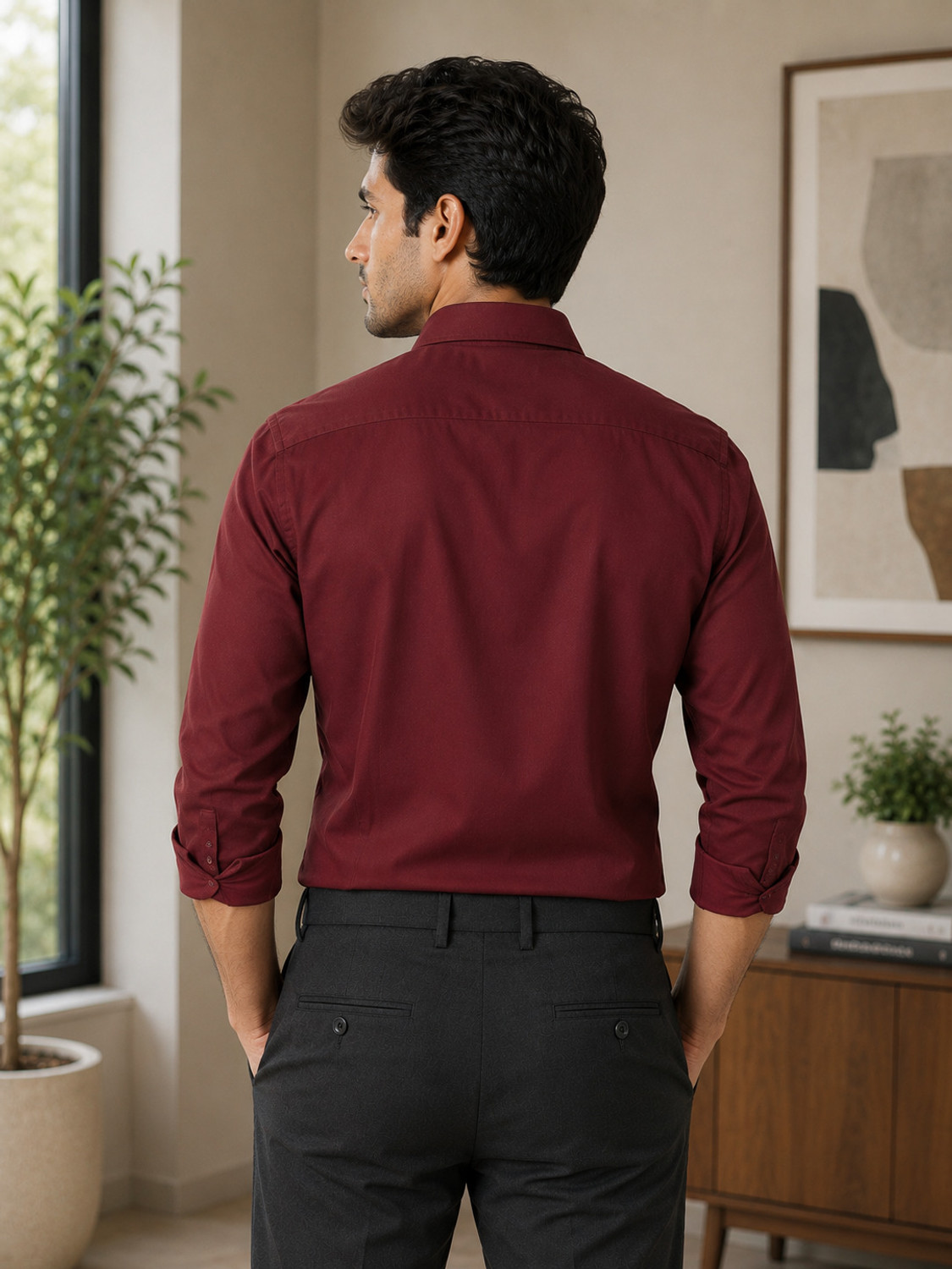 Image of FUBAR Men Solid Casual Maroon Shirt