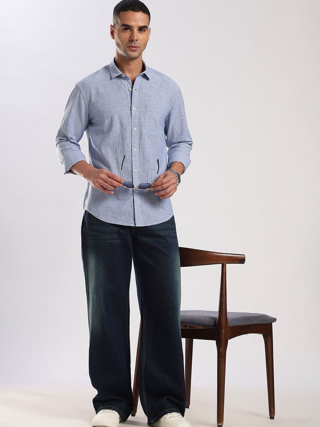 Image of HERE&NOW Men Striped Casual Blue Shirt