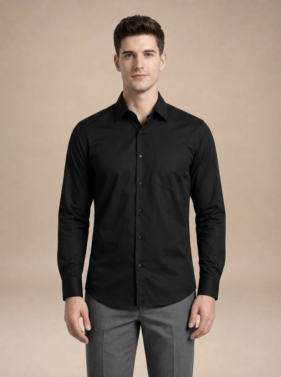 Image of TURTLE Men Solid Formal Black Shirt