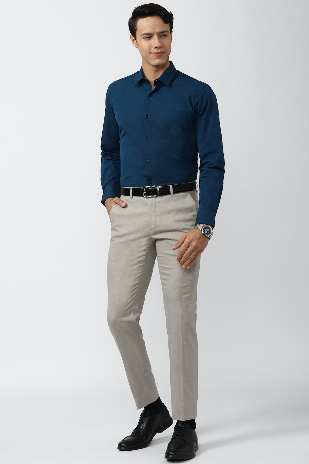 Image of PETER ENGLAND Men Solid Formal Dark Blue Shirt