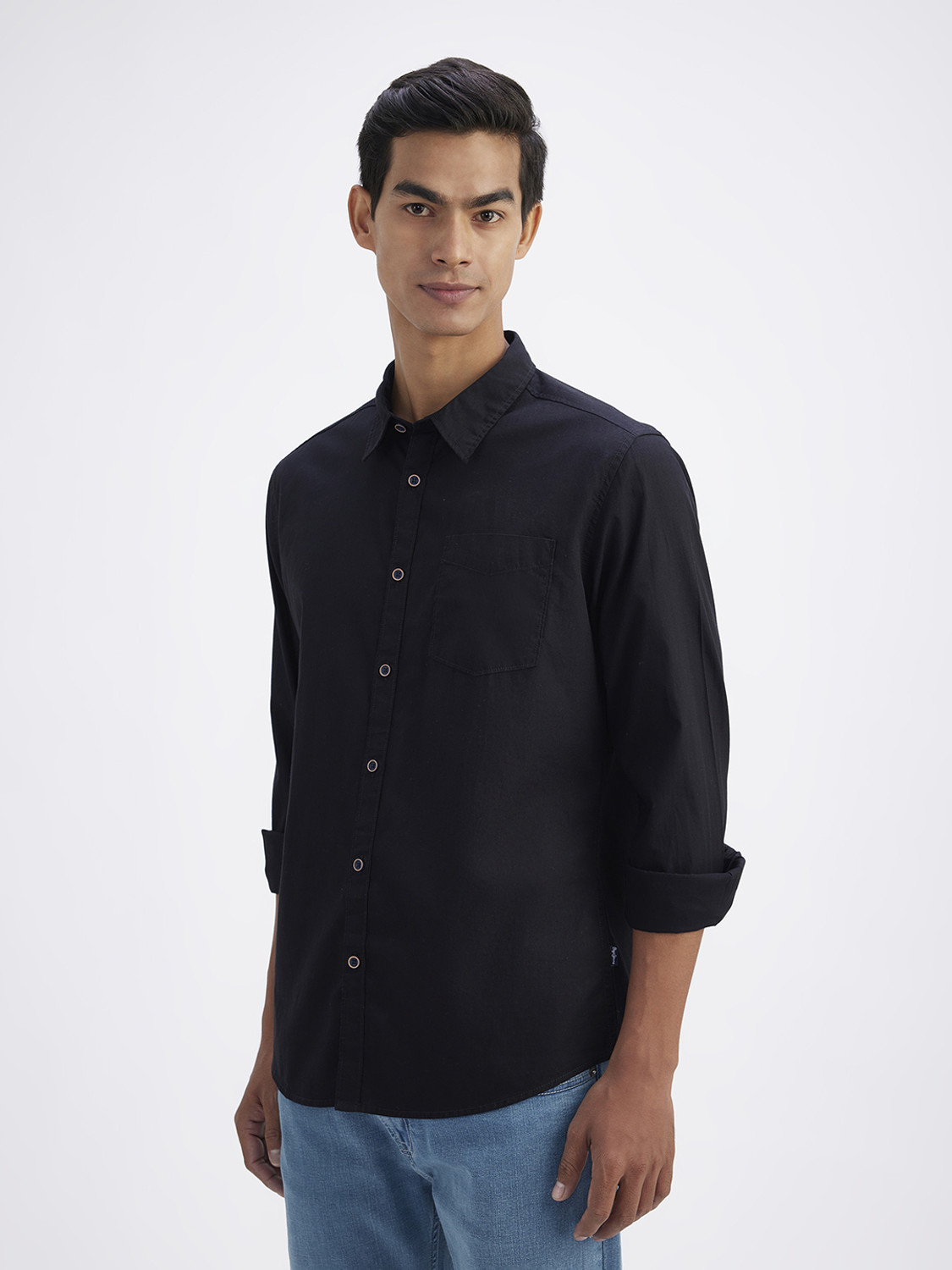 Image of Pepe Jeans Men Solid Casual Black Shirt