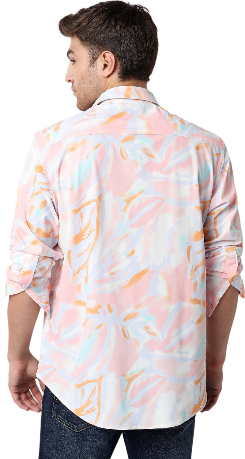 Image of Spykar Men Printed Casual Pink Shirt