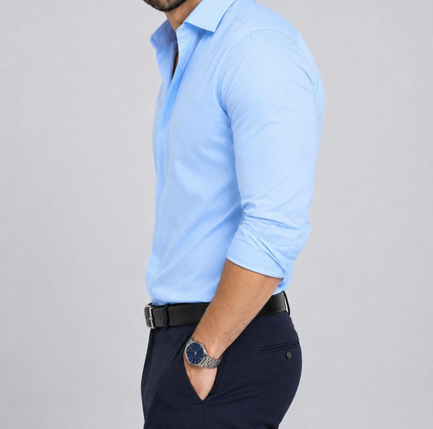 Image of RADHI FASHION Men Solid Formal Light Blue Shirt