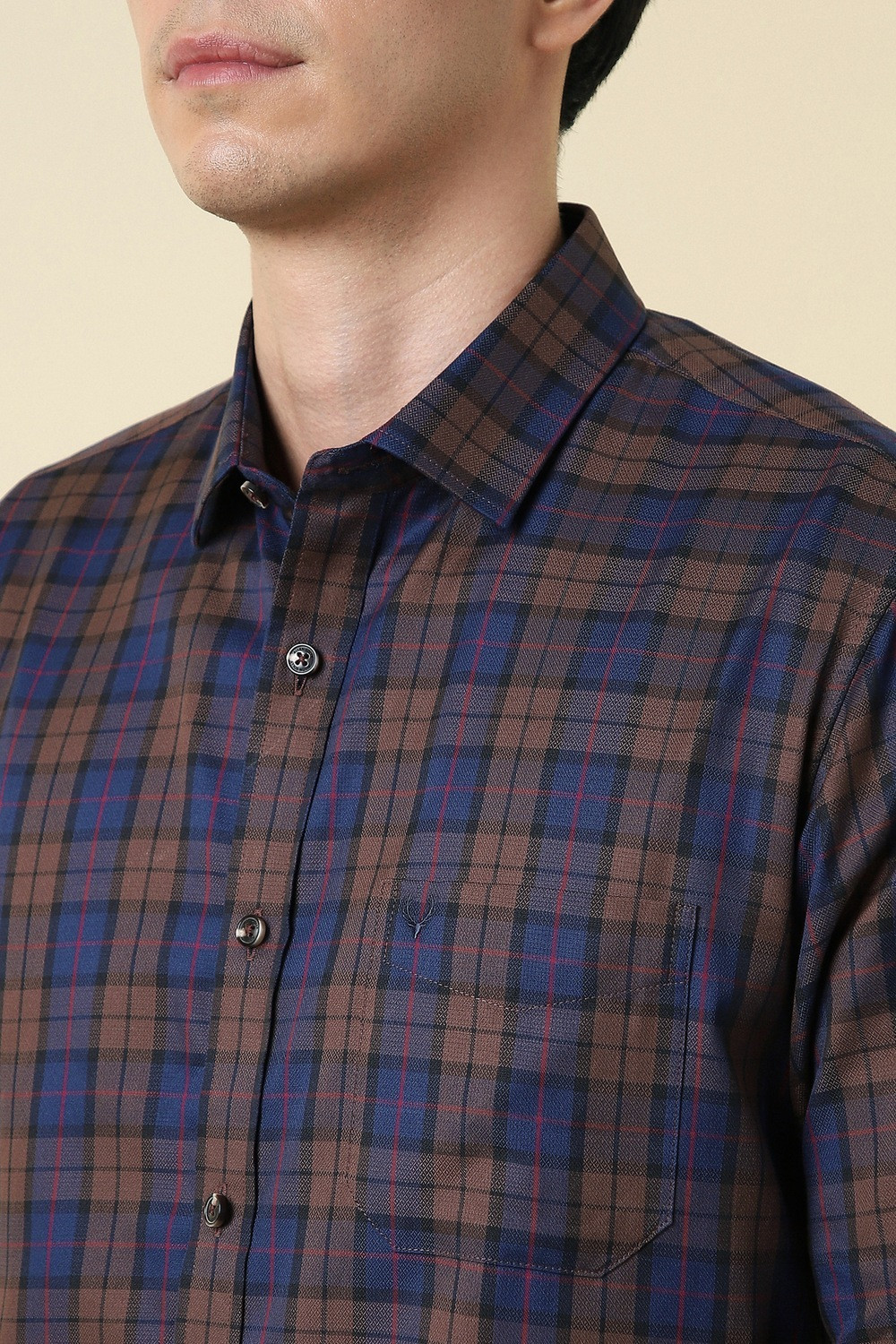 Image of Allen Solly Men Checkered Casual Dark Blue Shirt