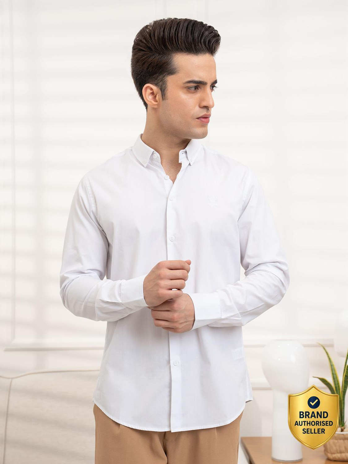 Image of RED TAPE Men Solid Casual White Shirt