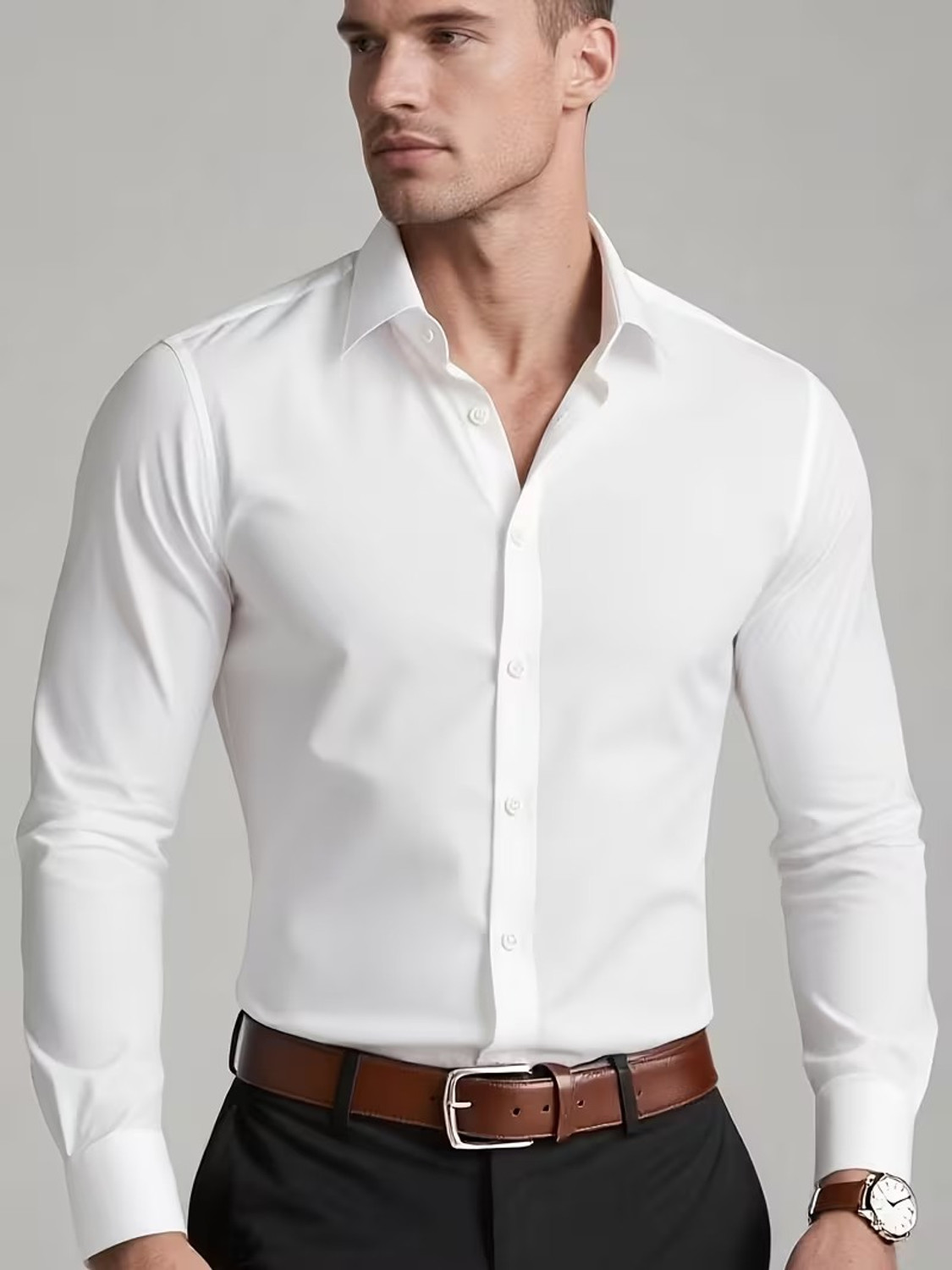 Image of JexPuti Men Solid Formal White Shirt