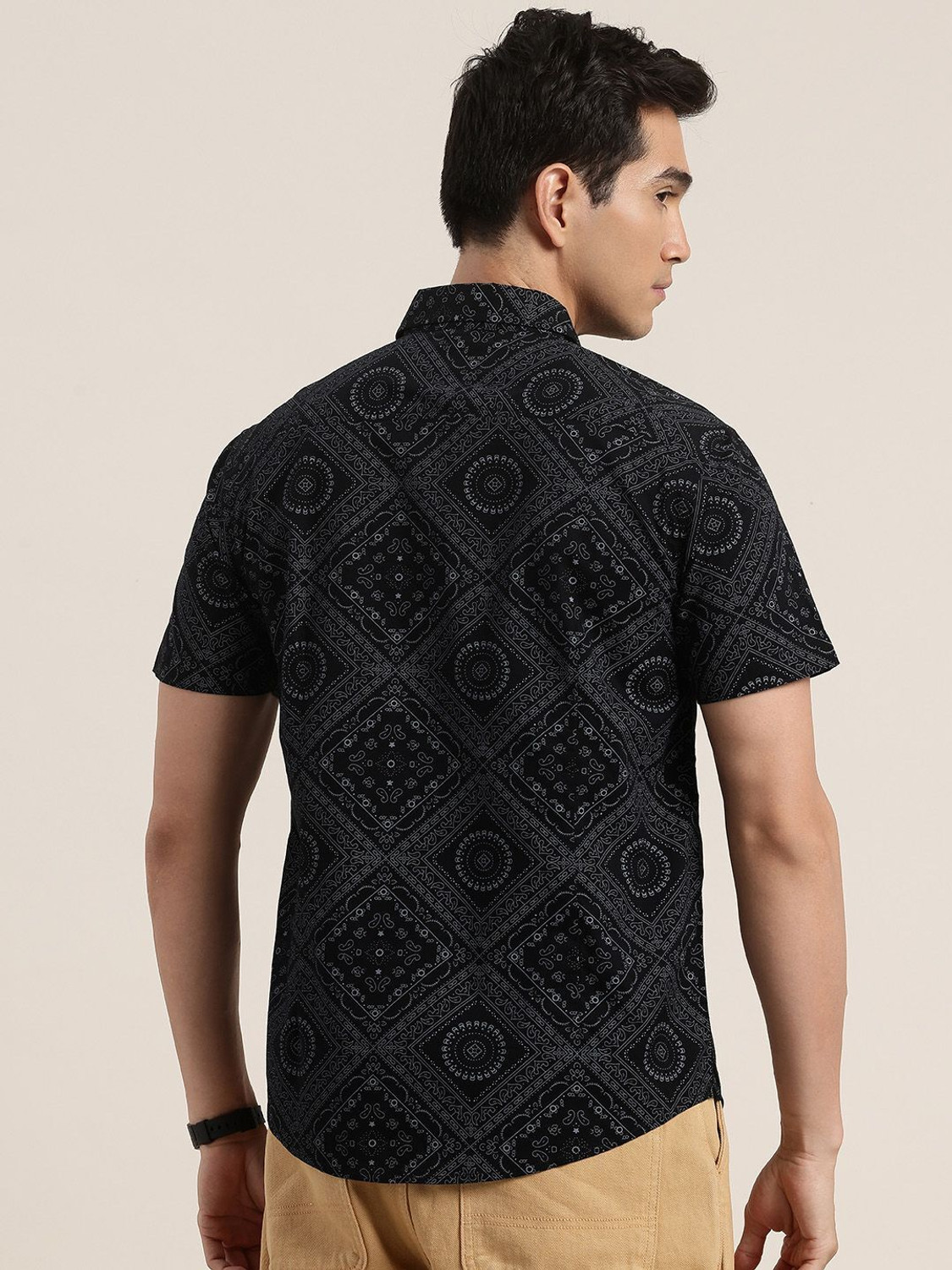 Image of HERE&NOW Men Printed Casual Black Shirt
