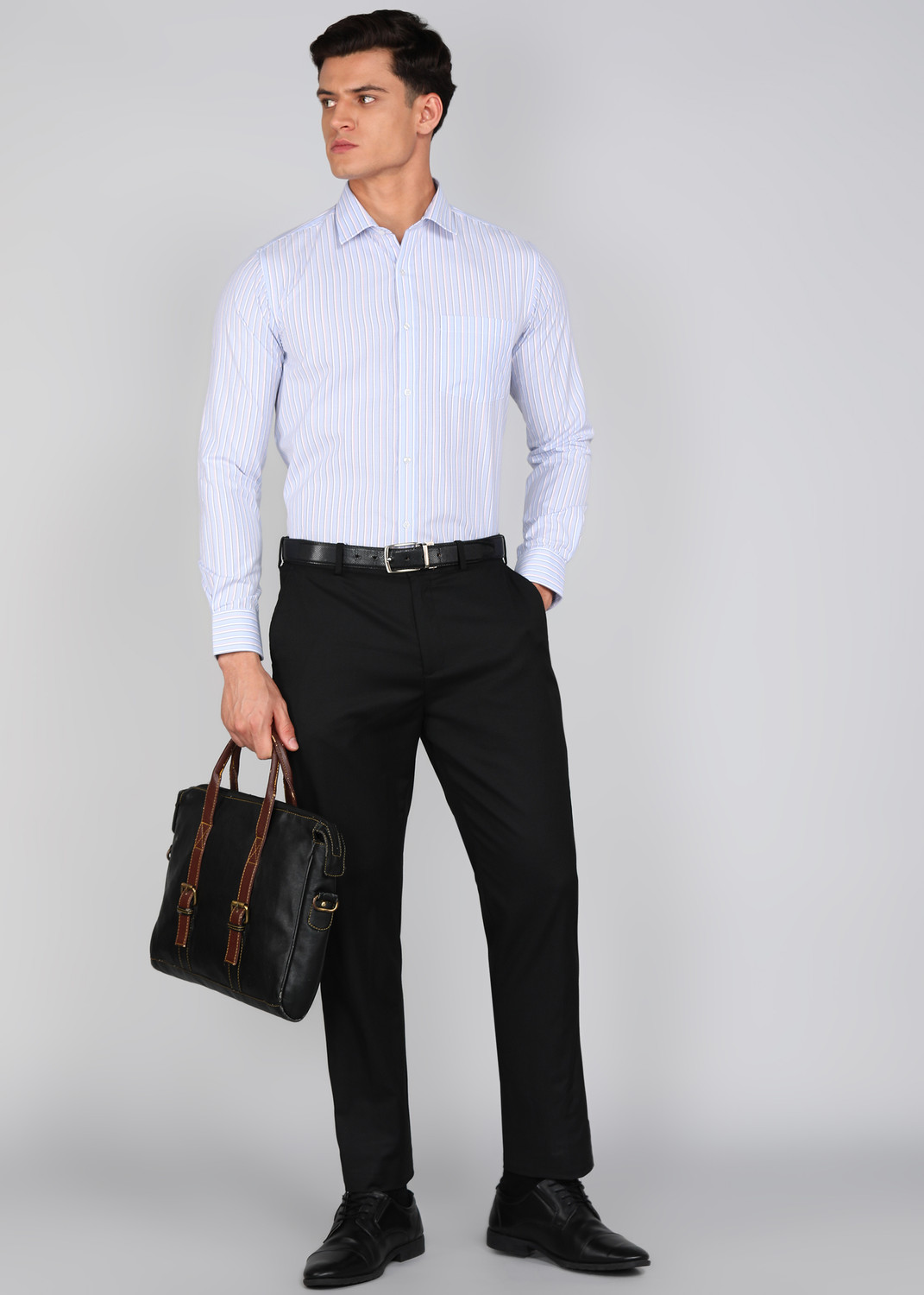 Image of PARK AVENUE Men Striped Formal Blue Shirt