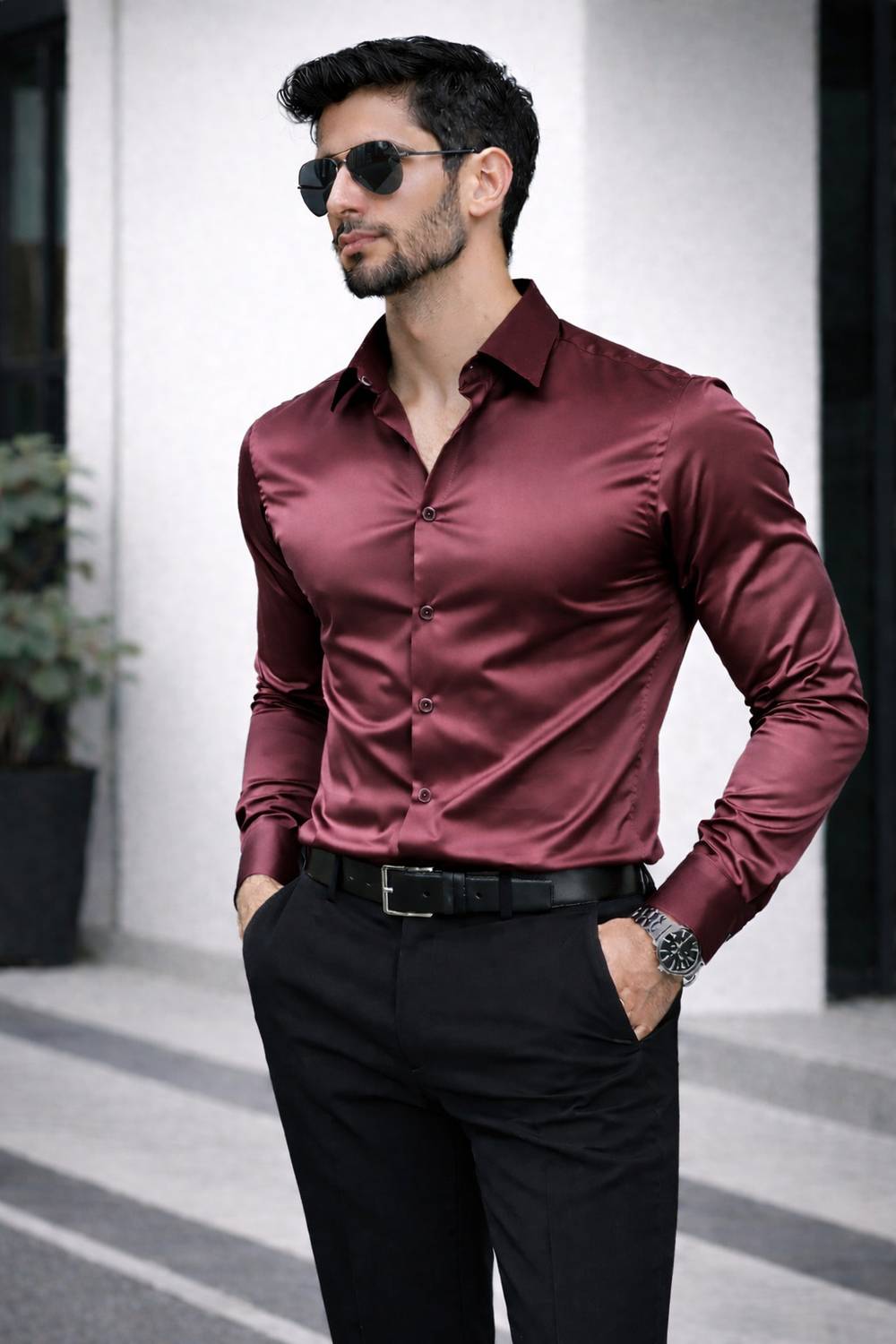 3DTRENDS Men Solid Formal Purple Shirt