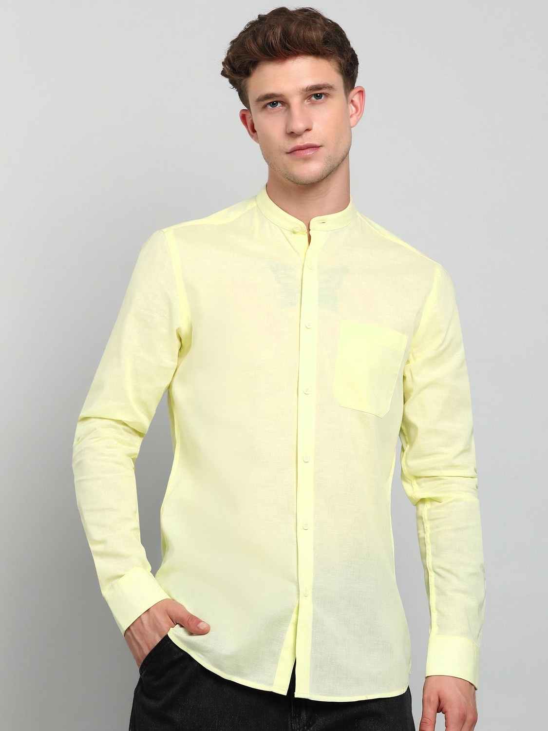 Image of INTEGRITI Men Solid Casual Yellow Shirt