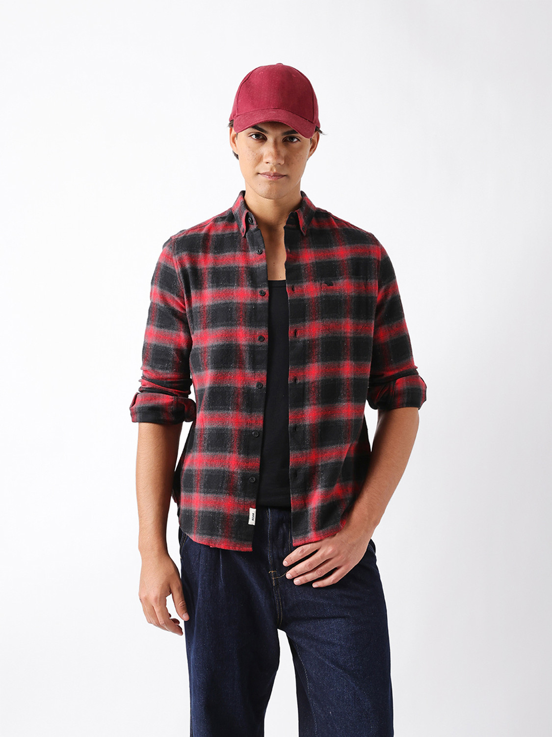Image of THE BEAR HOUSE Men Checkered Casual Red Shirt