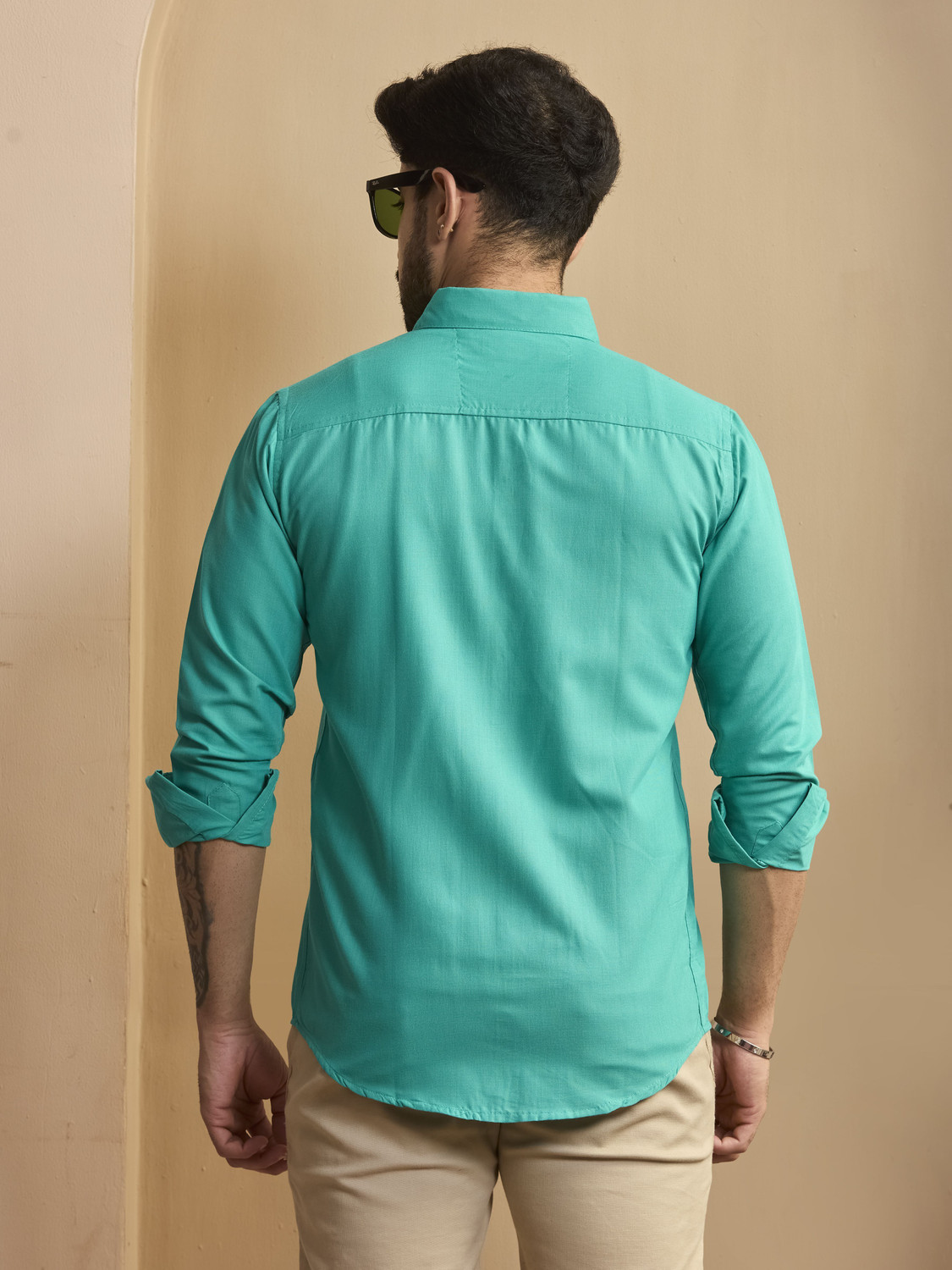 Image of STONEBERG Men Solid Formal Light Green Shirt