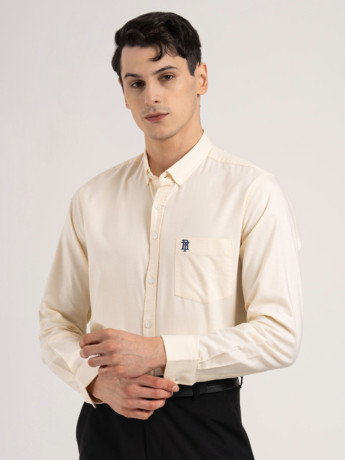 Image of RED TAPE Men Solid Casual Beige Shirt
