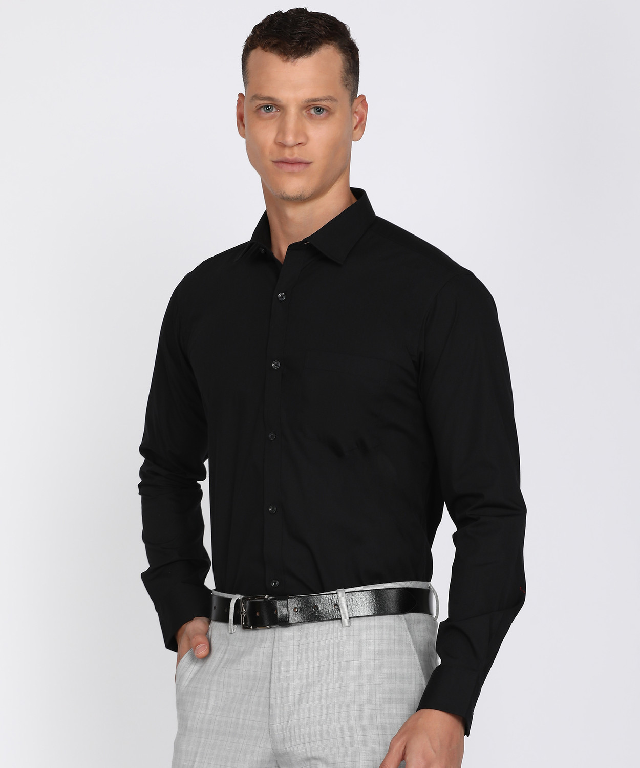 Image of PARK AVENUE Men Solid Formal Black Shirt