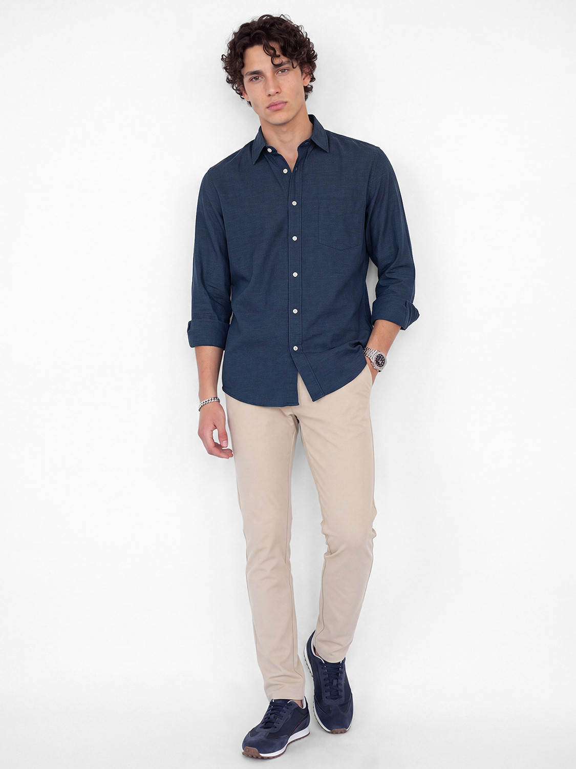 Image of MAX Men Solid Casual Blue Shirt