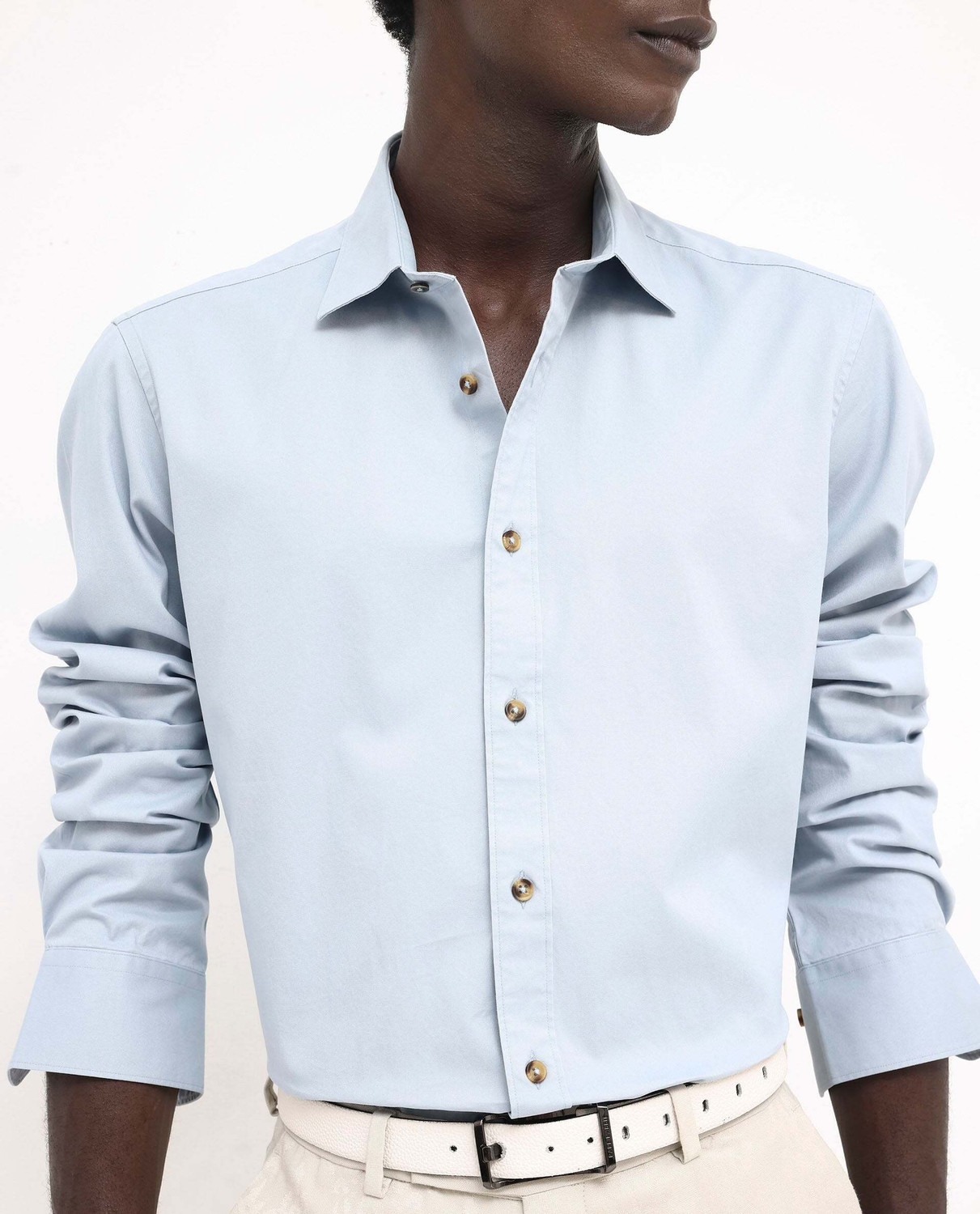 Image of RARE RABBIT Men Solid Casual Blue Shirt