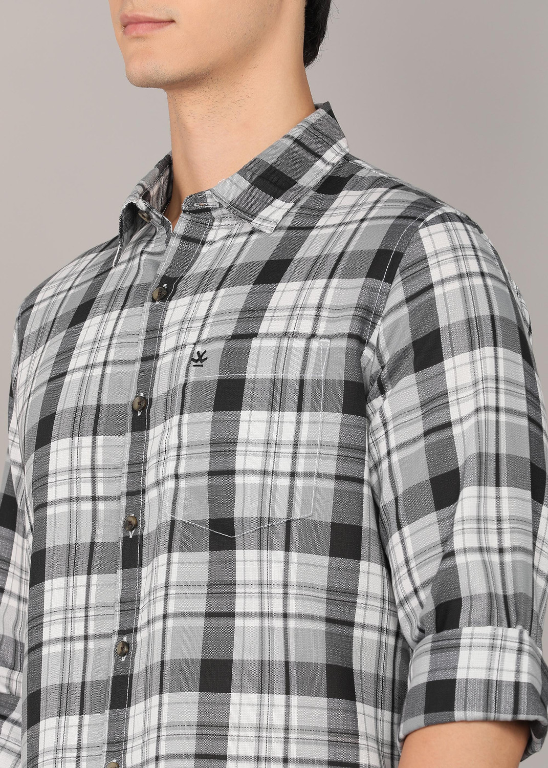 Image of WROGN Men Checkered Casual Grey Shirt