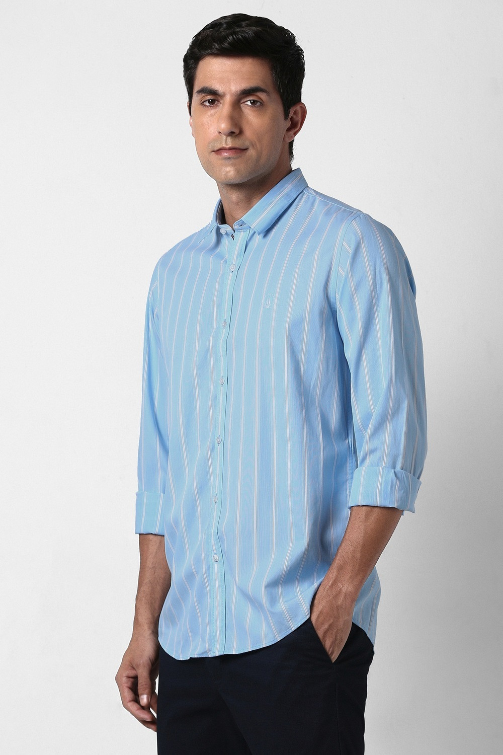 Image of PETER ENGLAND Men Striped Casual Light Blue Shirt
