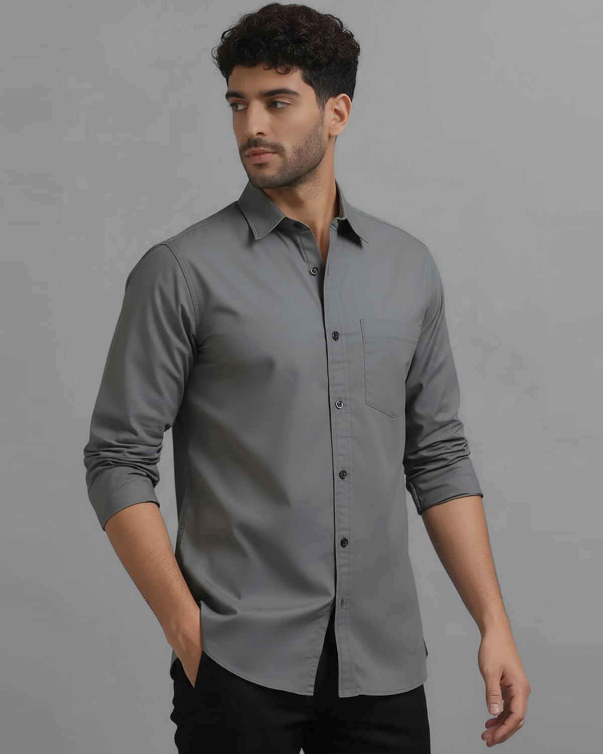 Image of METRONAUT Men Solid Formal Grey Shirt