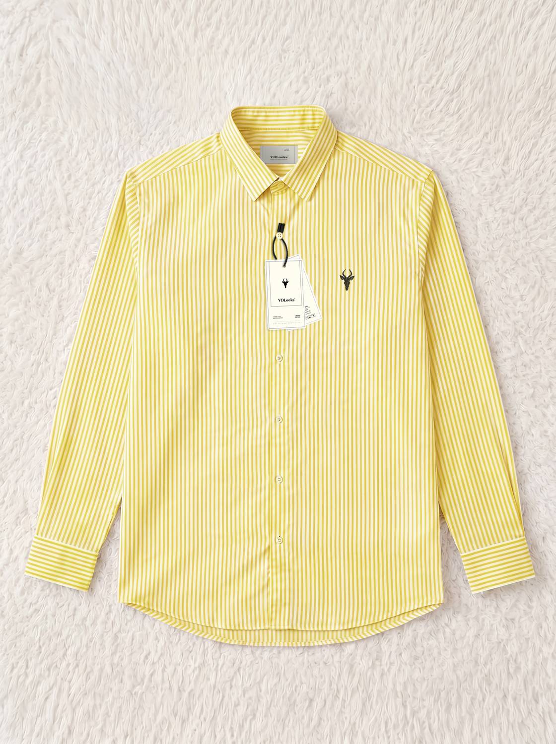 vdlooks Men Striped Yellow Shirt - Image 2