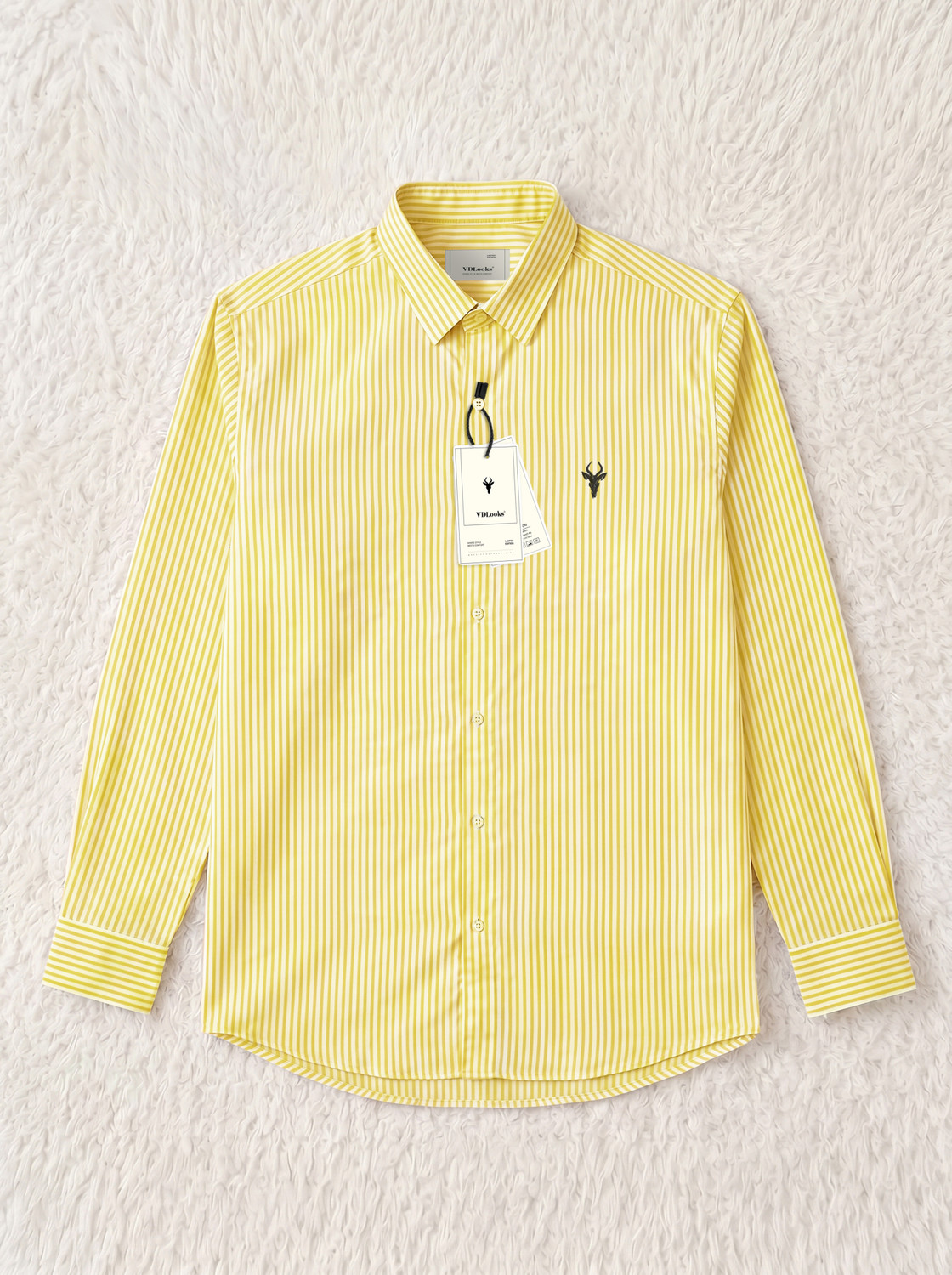 Image of vdlooks Men Striped Casual Yellow Shirt