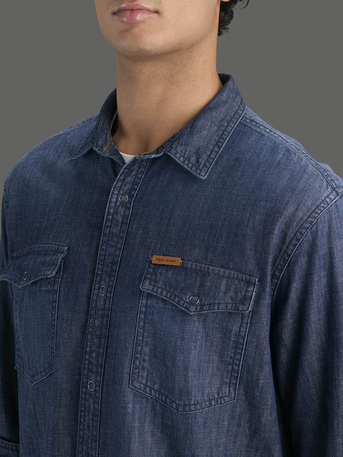 Image of Pepe Jeans Men Washed Casual Blue Shirt