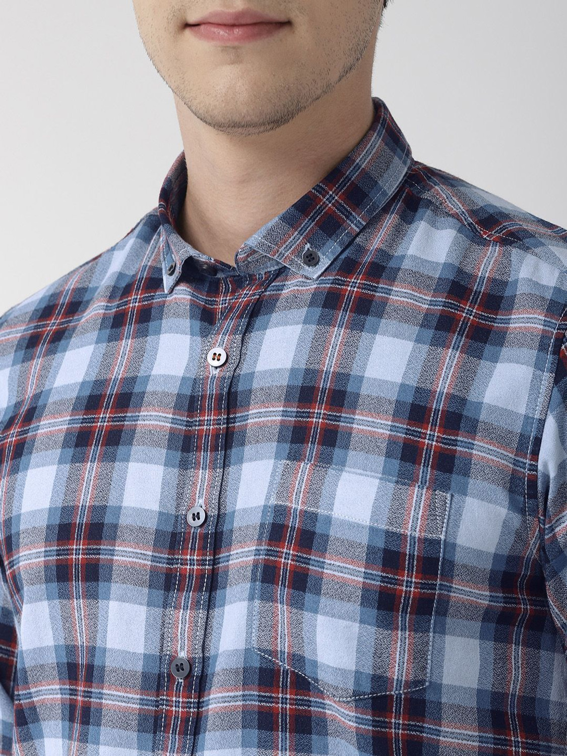 Image of Mast & Harbour Men Checkered Casual Blue Shirt