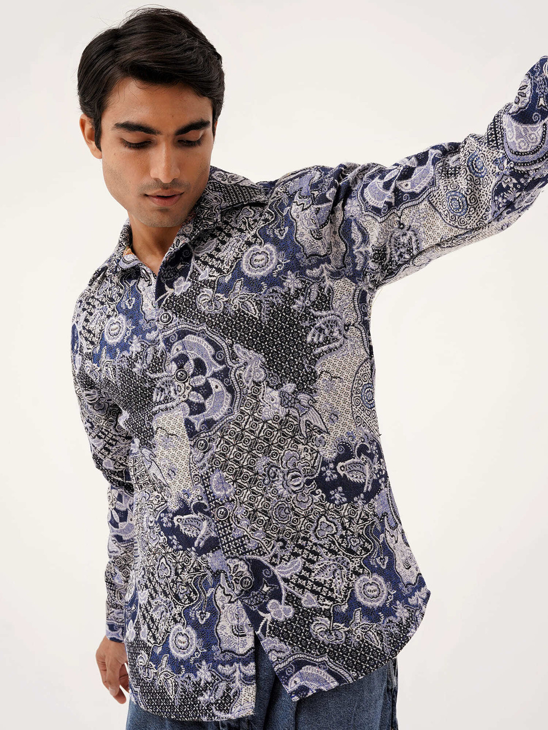 Image of Clazzey Men Printed Casual Blue Shirt