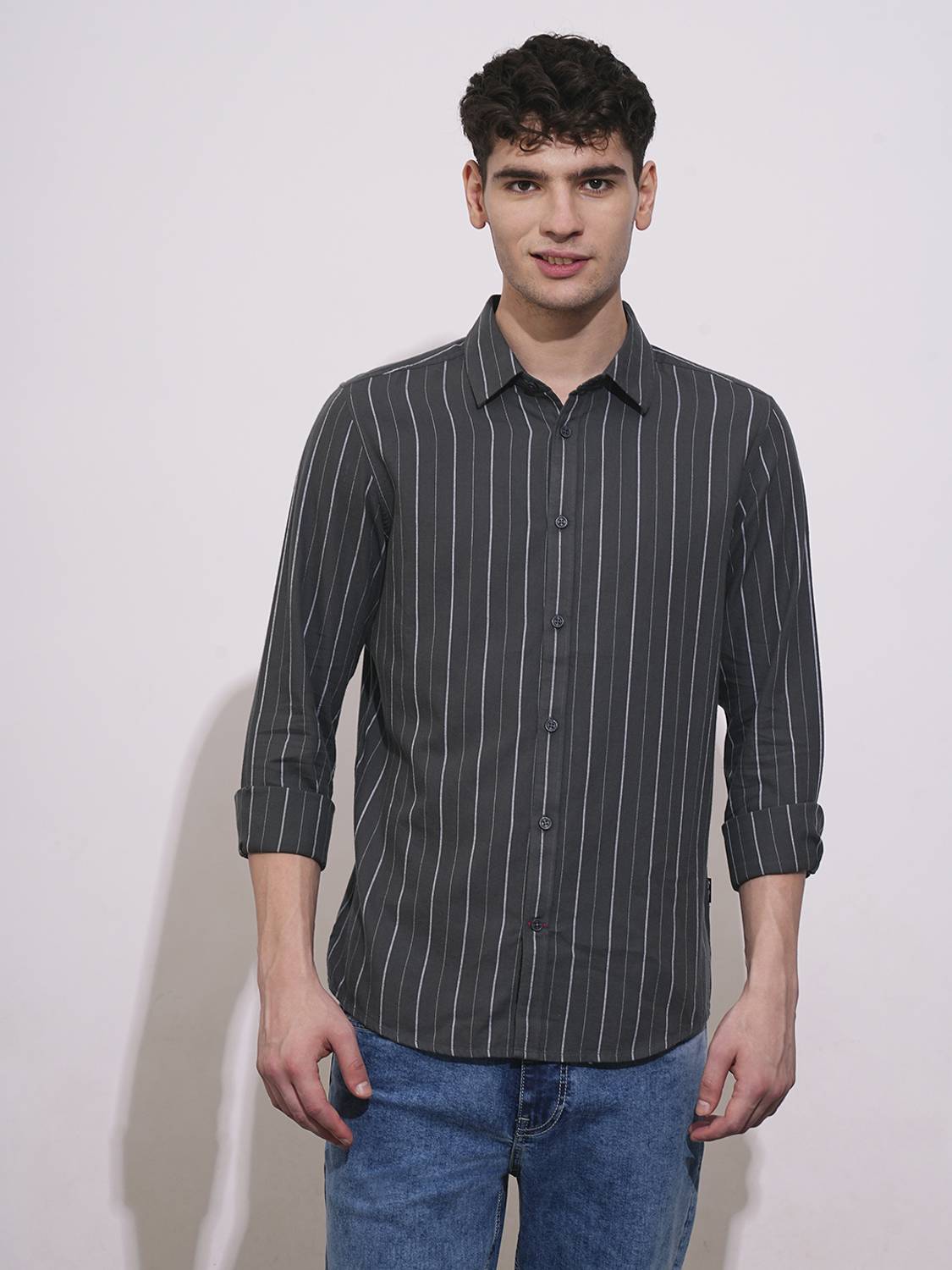 BEING HUMAN Men Slim Fit Striped Slim Collar Casual Shirt