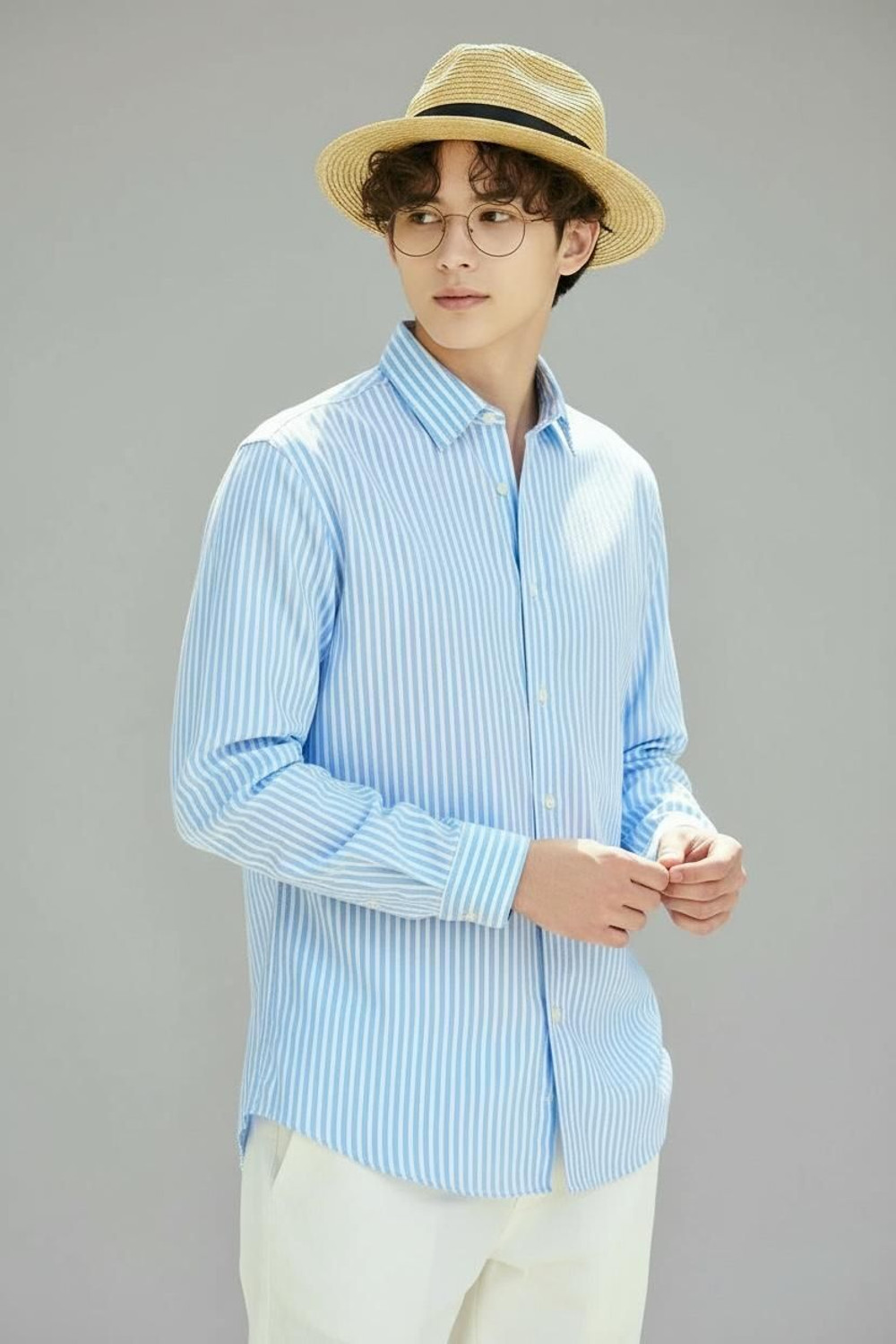 Image of RODEIZ Men Striped Casual Blue, White Shirt