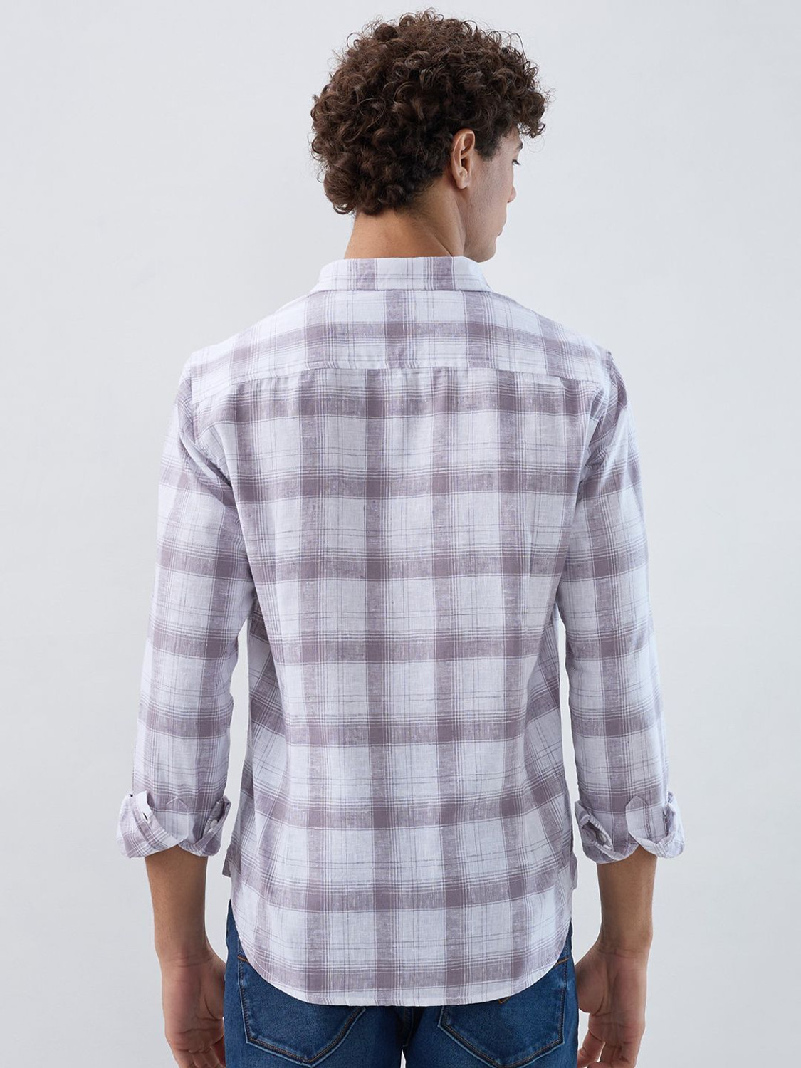 Image of HERE&NOW Men Checkered Casual White Shirt