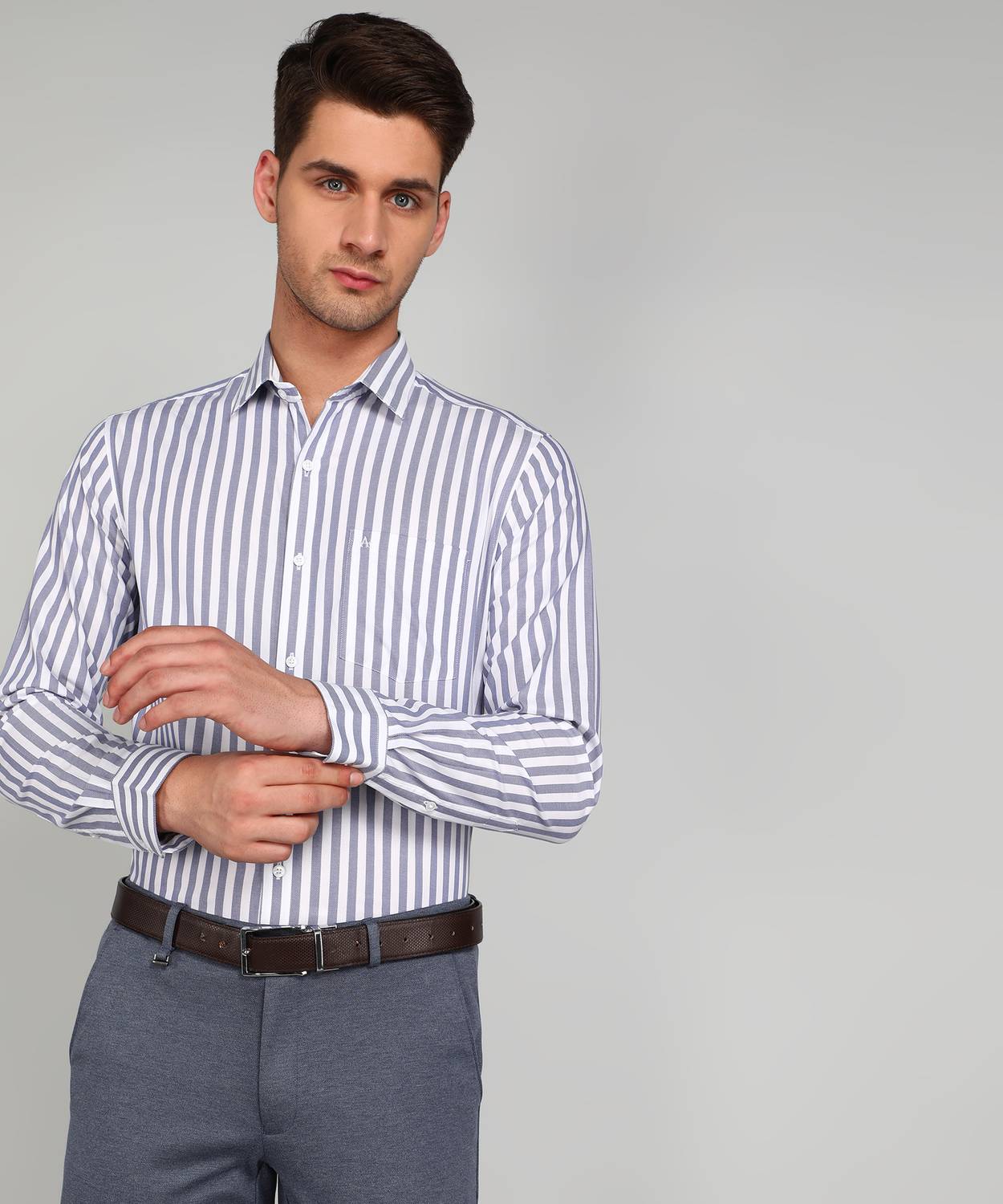 ARROW Men Striped Formal Blue Shirt