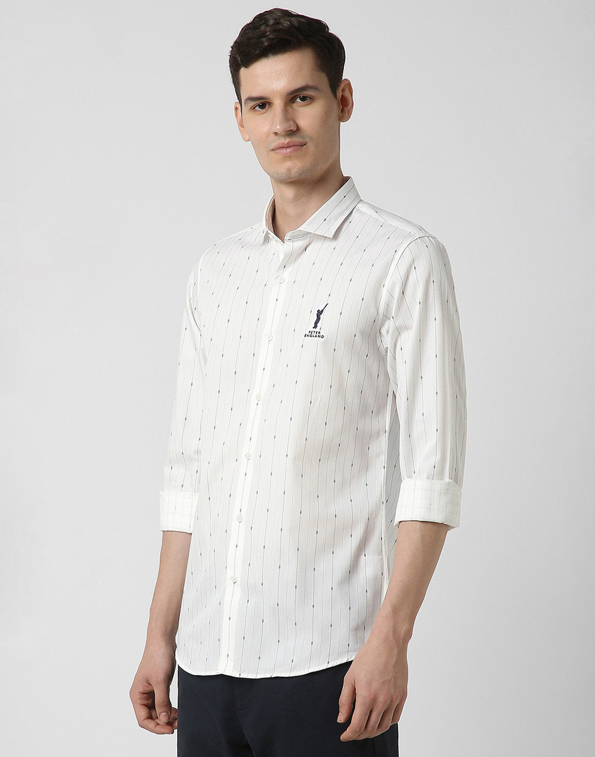 Image of PETER ENGLAND Men Striped Casual White Shirt