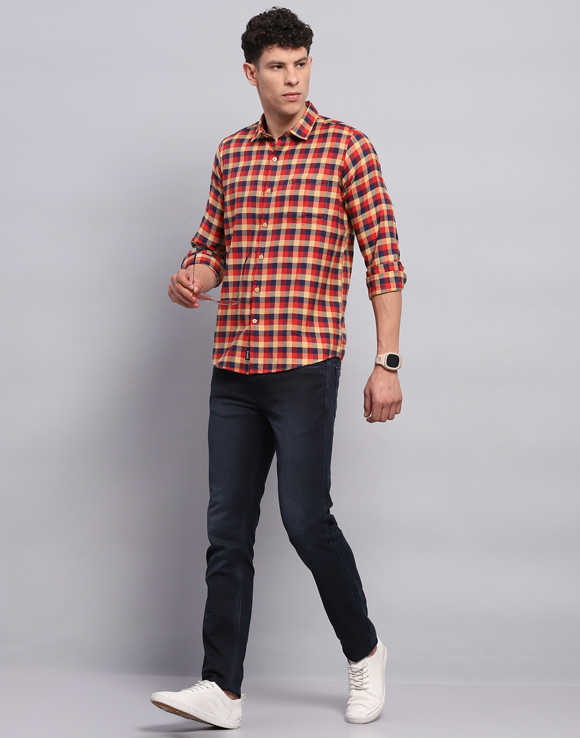 Image of MONTE CARLO Men Checkered Casual Red Shirt