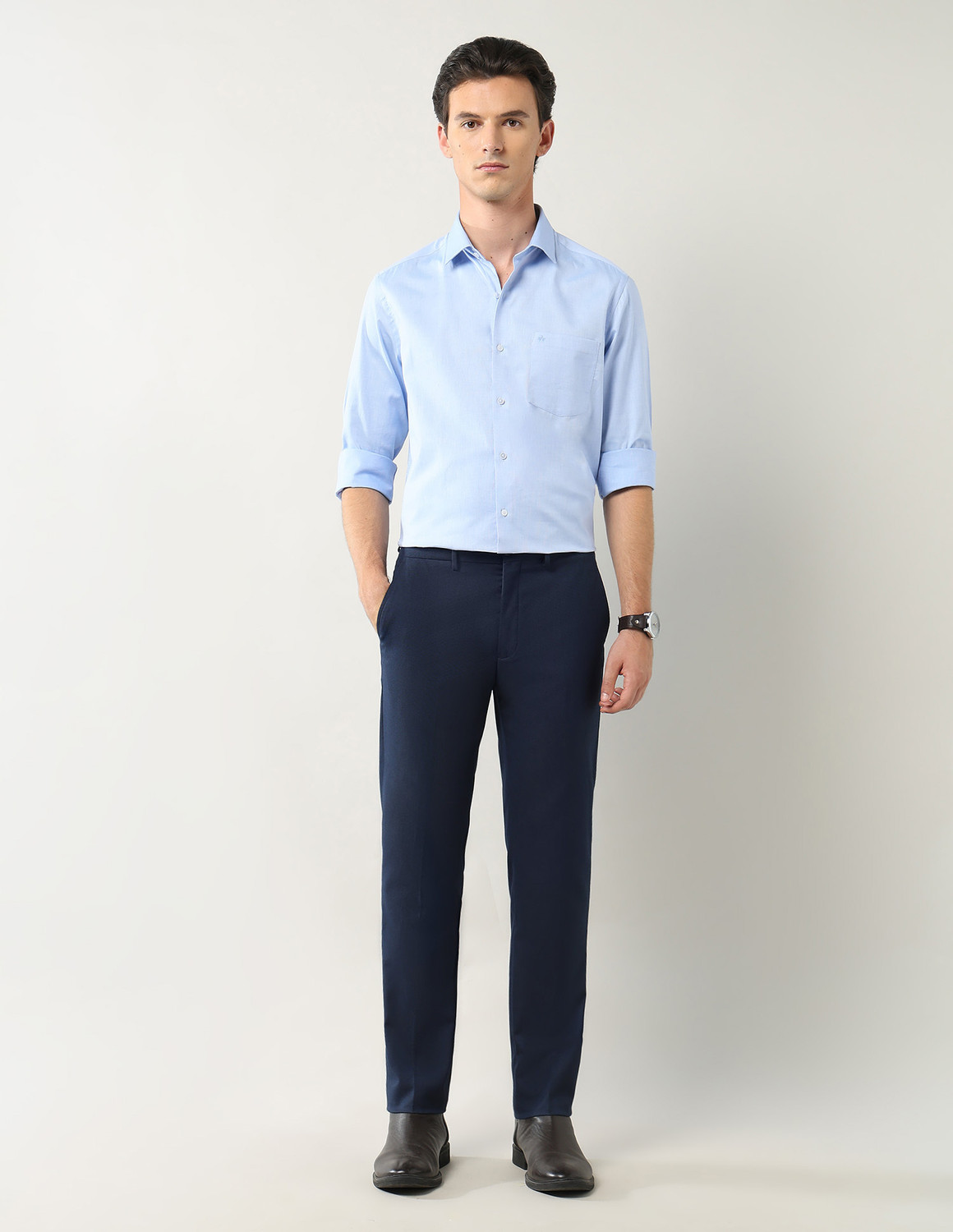 Image of ARROW Men Solid Formal Blue Shirt