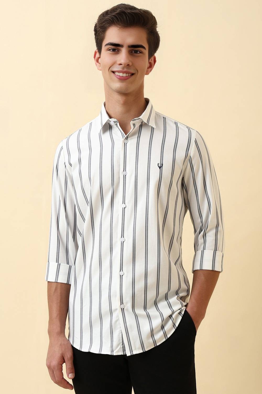 Allen Solly Men Striped Casual White Shirt - Image 1