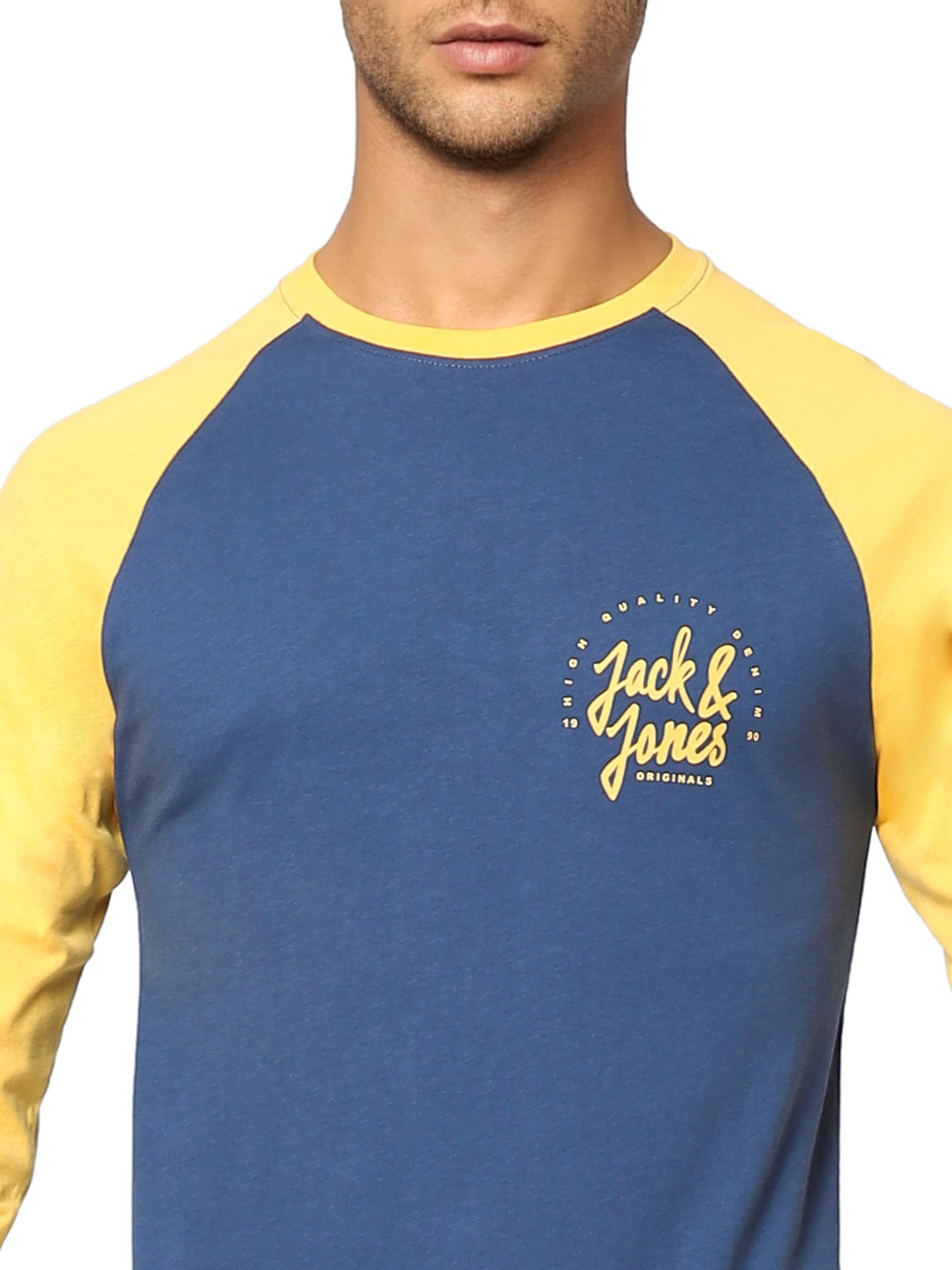 Image of JACK & JONES Men Color Block Casual Blue Shirt