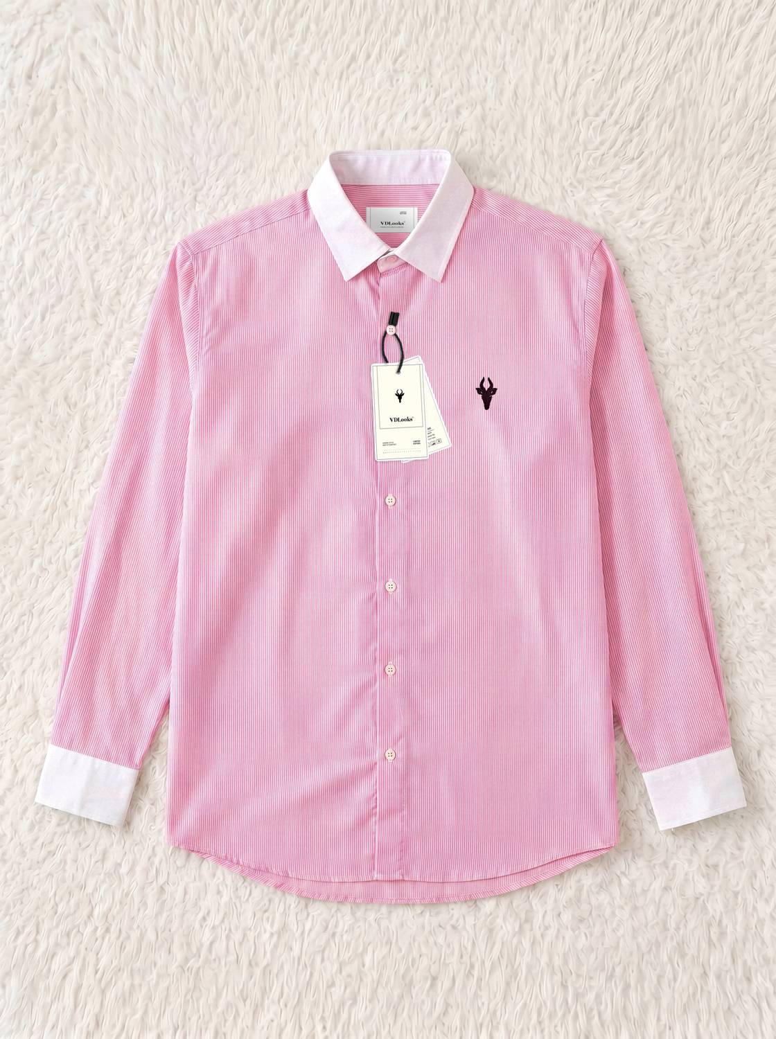vdlooks Men Striped Casual Pink, White Shirt - Image 2