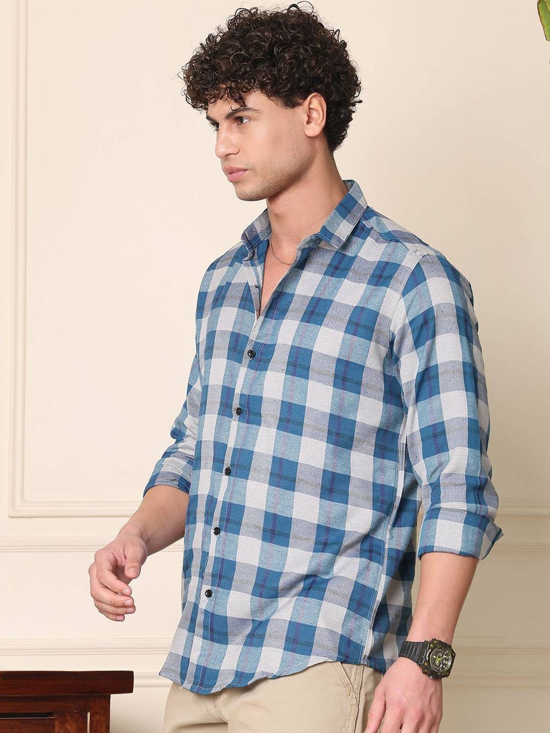 METRONAUT Men Blue Checkered Casual Shirt - Image 4