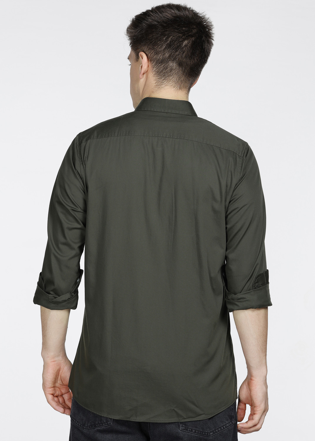 Image of PETER ENGLAND Men Solid Casual Dark Green Shirt