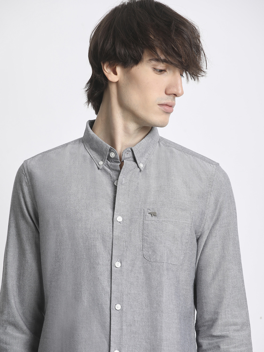 Image of THE BEAR HOUSE Men Self Design Casual Grey Shirt