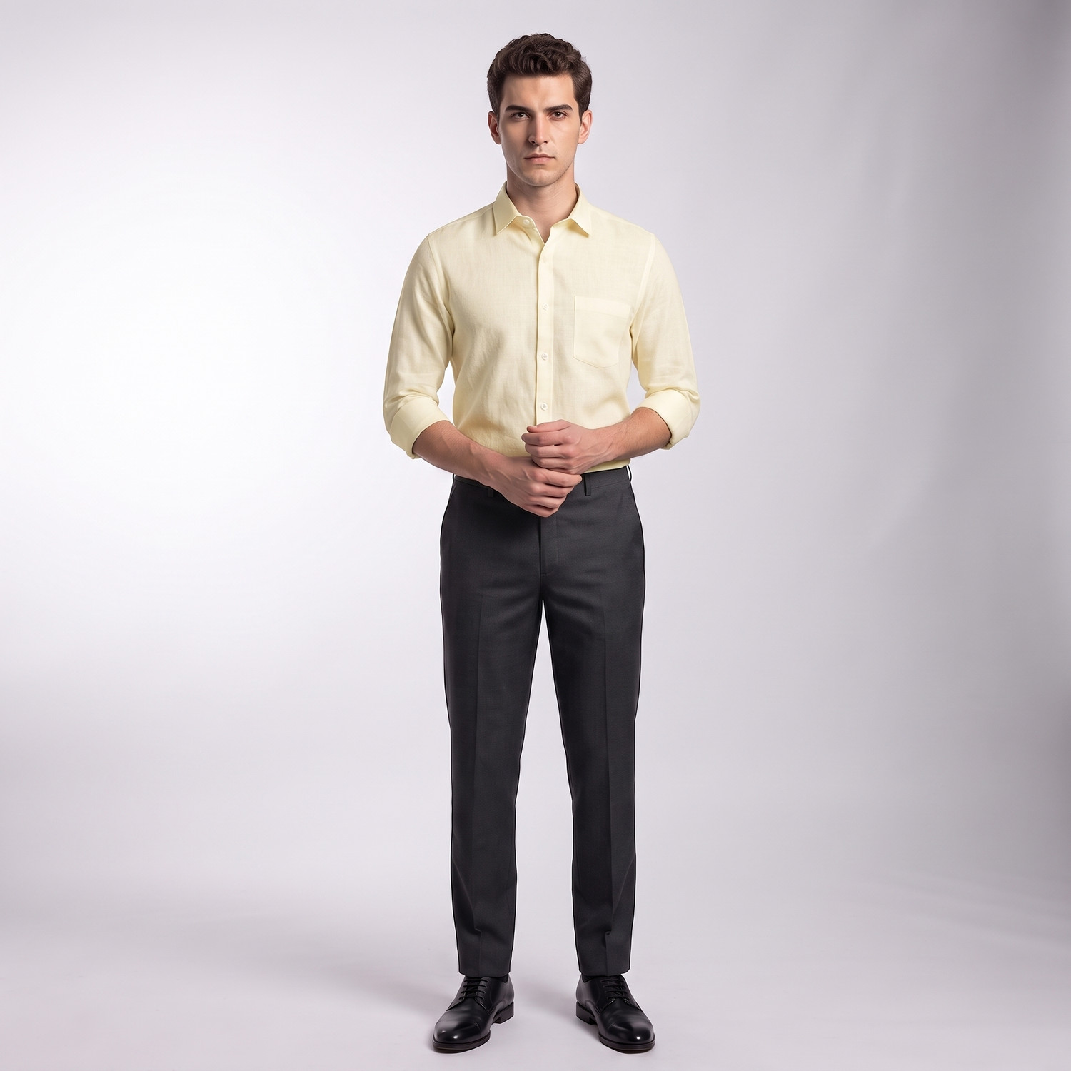 Image of Punekar Cotton Men Regular Fit Solid Spread Collar Casual Shirt