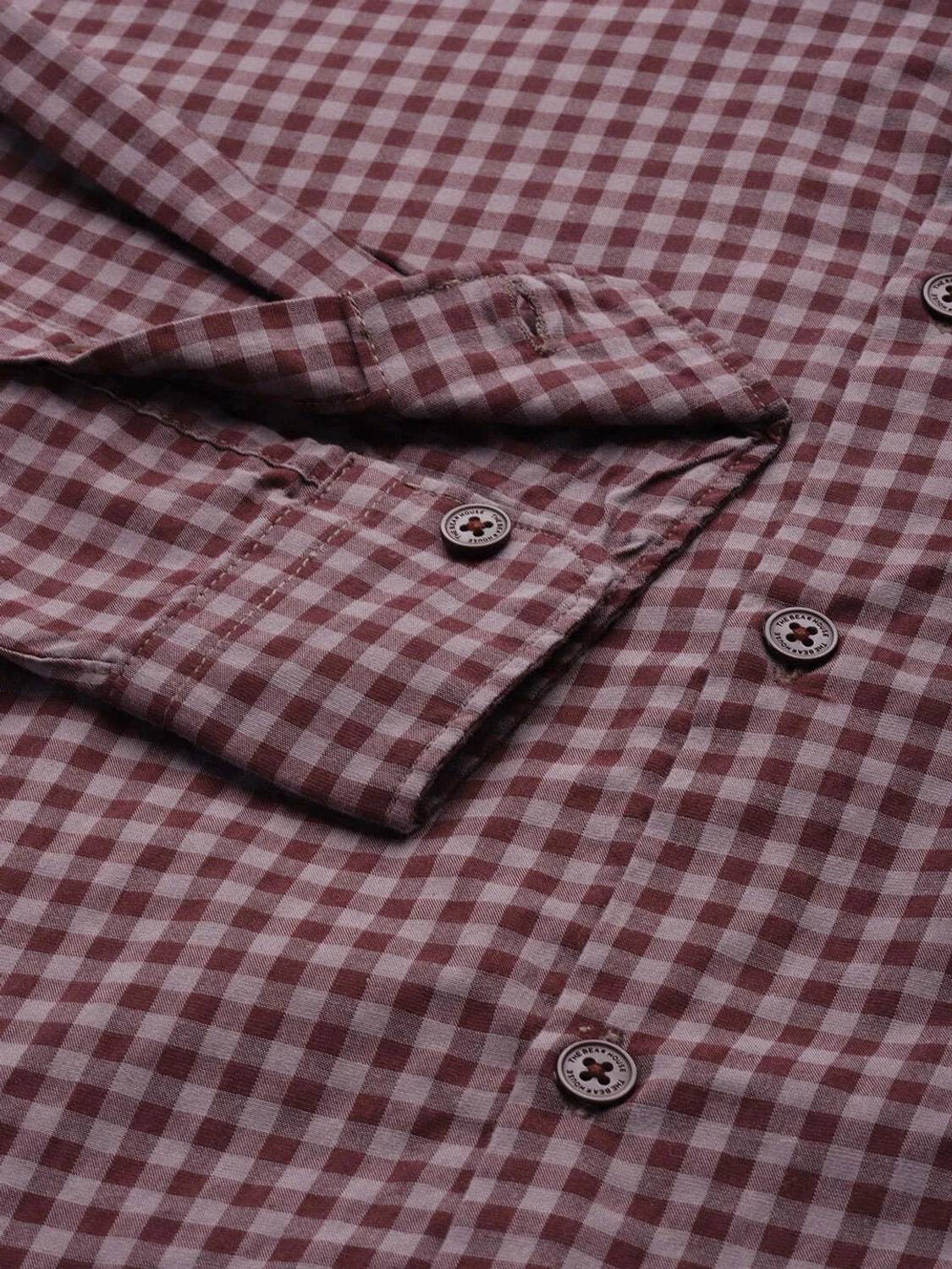 THE BEAR HOUSE Men Checkered Casual Maroon Shirt - Image 4
