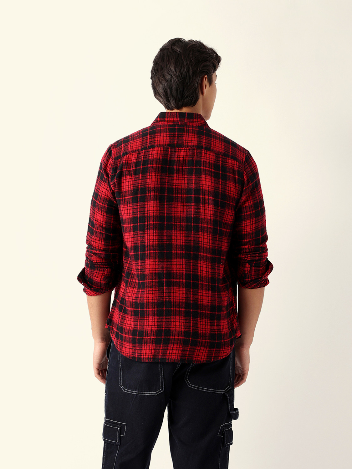 Image of THE BEAR HOUSE Men Checkered Casual Red Shirt