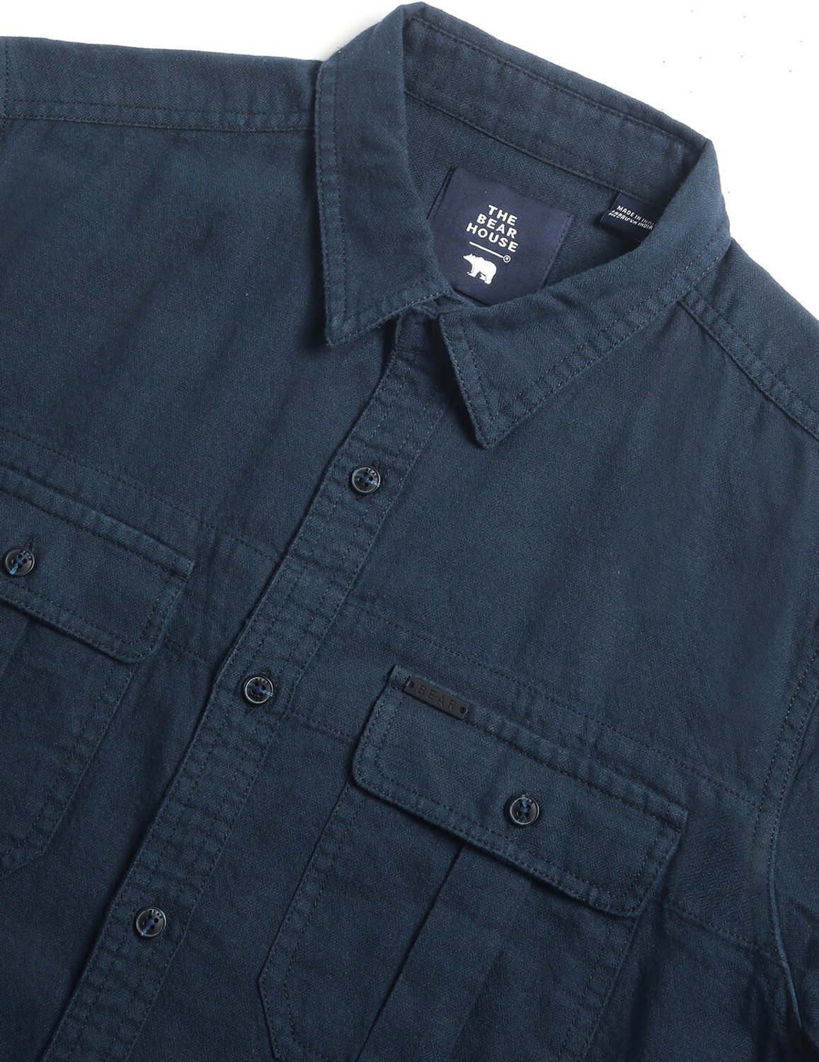 Image of THE BEAR HOUSE Men Solid Casual Blue Shirt